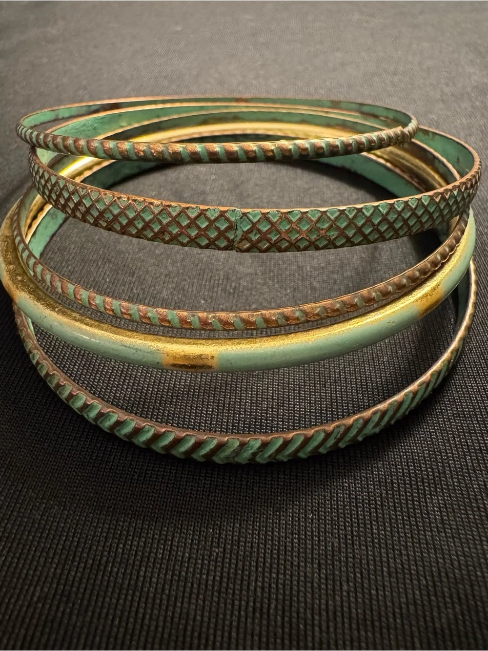 Set of 5 Turquoise & Gold Enamel Stackable Bangle Bracelets